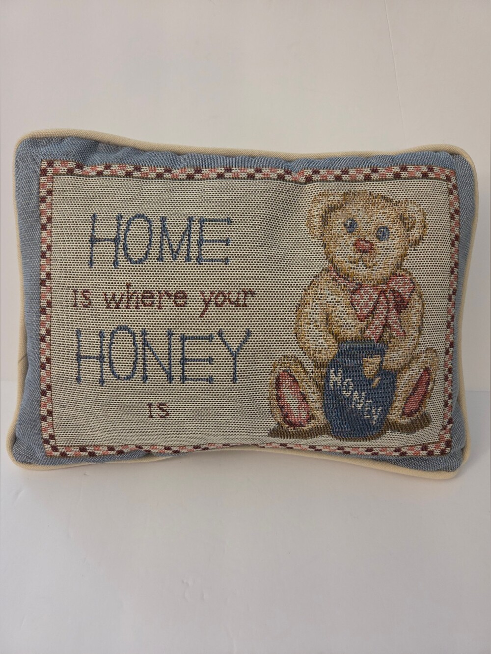 Teddy Bear Needlepoint Throw Pillow – "Home Is Where Your Honey Is"
